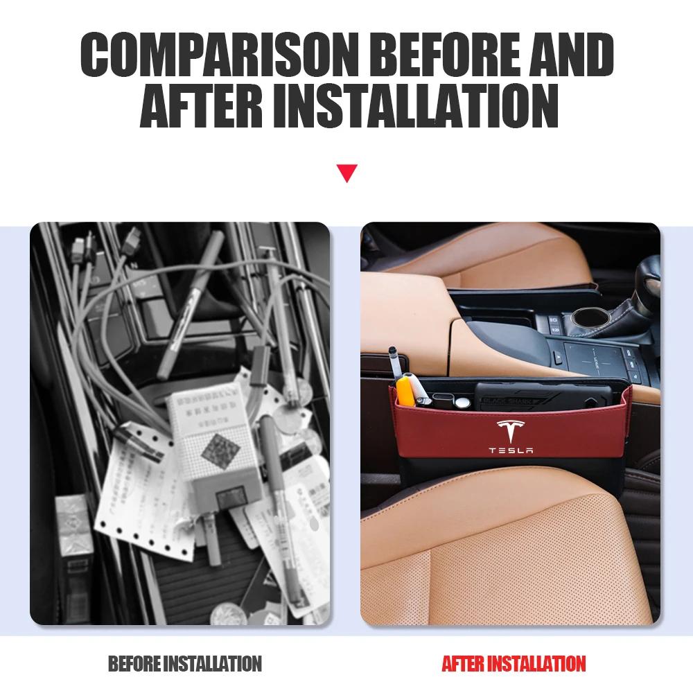 Car Sticker Tesla Car Emblem Leather Central Console Storage Box Auto Side Seat Gap Accessories For Tesla Model 3 Model S Model