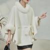 Winter Women Faux Woolen Cardigan Button Overcoat Long Poncho Cloak Coat Faux Rabbit Fur O Neck Loose Topcoat With Belt Ball