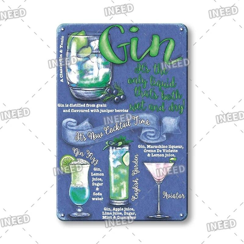 Retro Vintage Cocktail Recipe Tin Signs Metal Vintage Plaque Beer Metal Plate Decorative Plaque For Bar Pub Man Cave Wall Decor