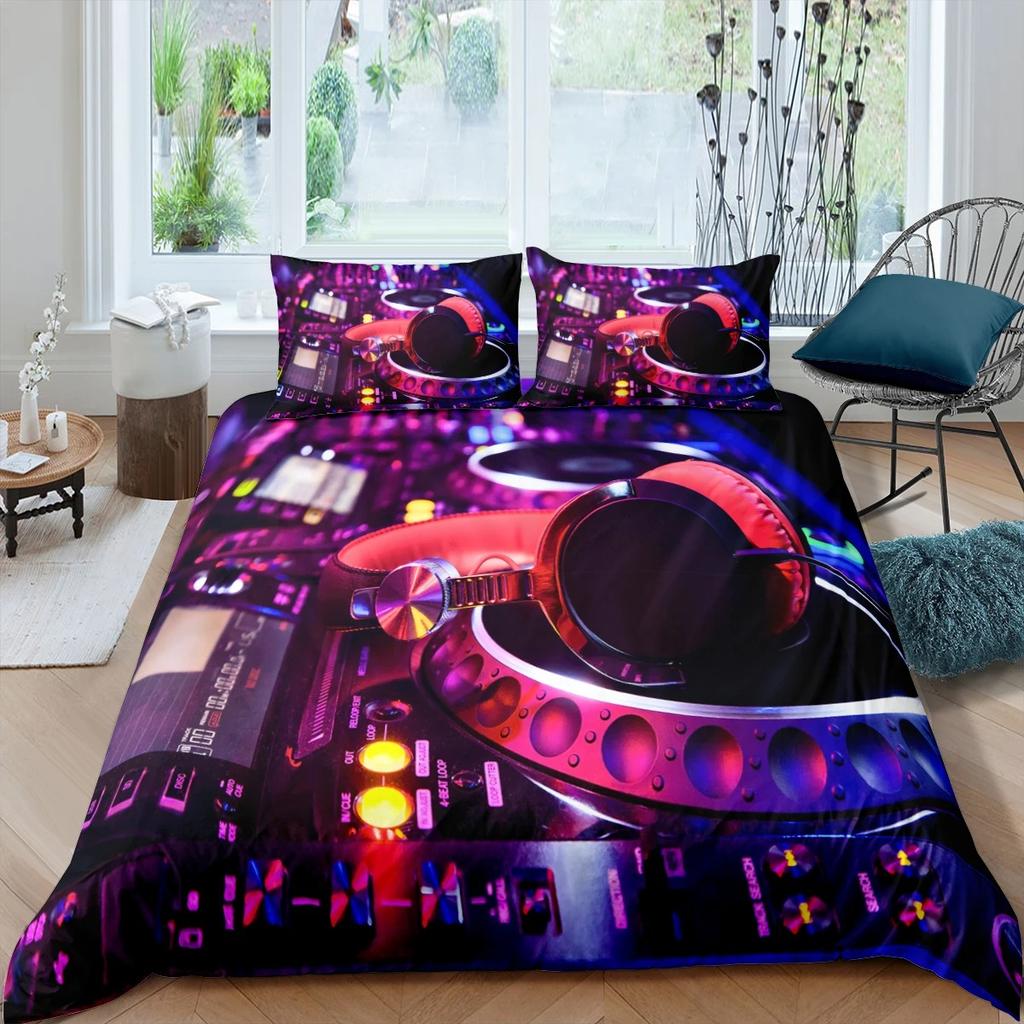 Роскошный 3D постельный комплект с наушниками DJ для дома, музыкальный пододеяльник, наволочка, размер Queen и King, EU/US/AU/UK, одеяло, постельное белье