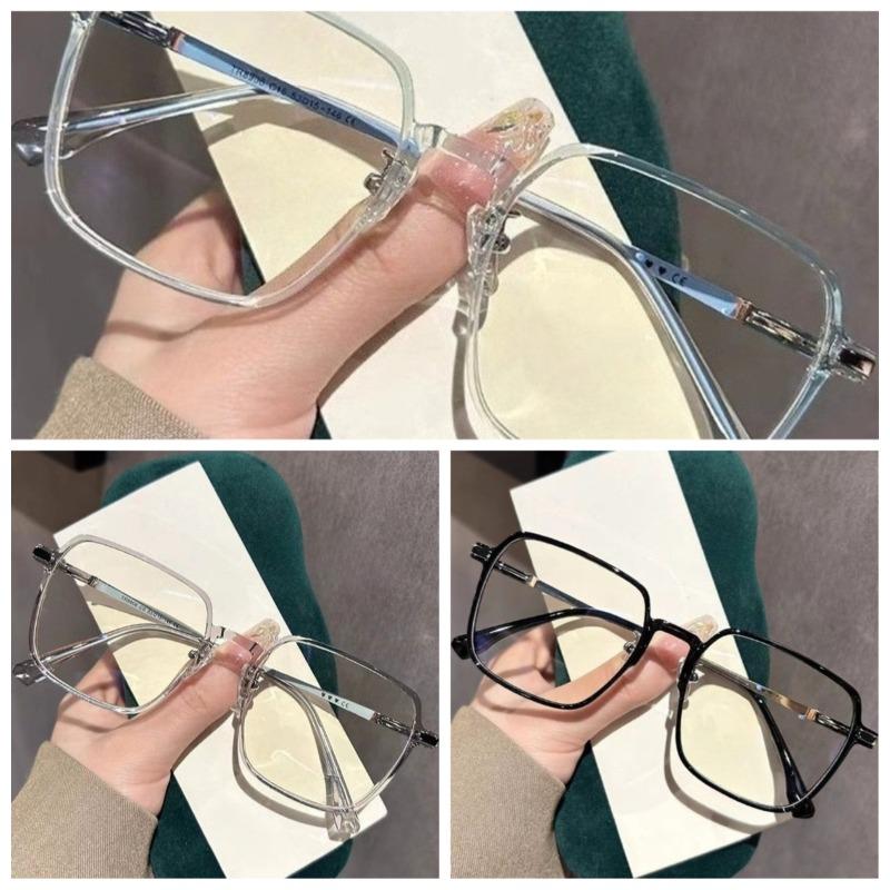 3/4/5pcs Oversized Square Glasses Metal Temples, Clear Lenses Unisex, Ideal Gift.