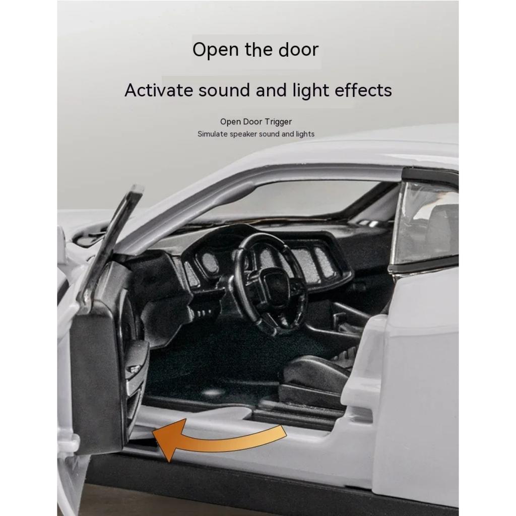 Игрушечная машинка Dodge Challenger Hellcat STR Red Eyes в масштабе 1/32, литые автомобили, декоративные модели машин с оттяжкой, со звуком и светом