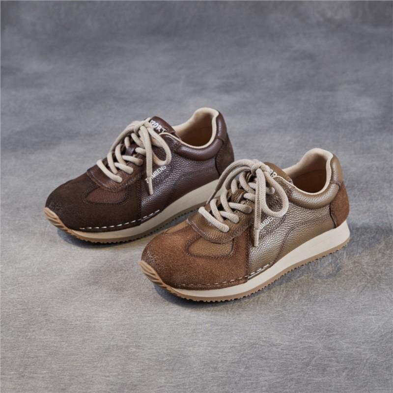 Johnature Genuine Leather Lace Up Women's Sports Shoes Retro Soft Sole Comfortable And Lightweight Sneakers