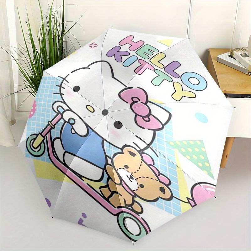 Hello Kitty,Scooter Automatic Folding Umbrella-Simple 8-Rib Design, Bright Cartoon Pattern, Durable Iron Frame, Suitable For Travel, Outdoor