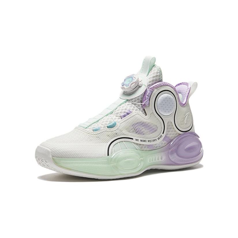 Anta Irregular 3 Durable Low-Top Kids Basketball Shoes Kids Basketball Shoes White Purple Green 322331102-1
