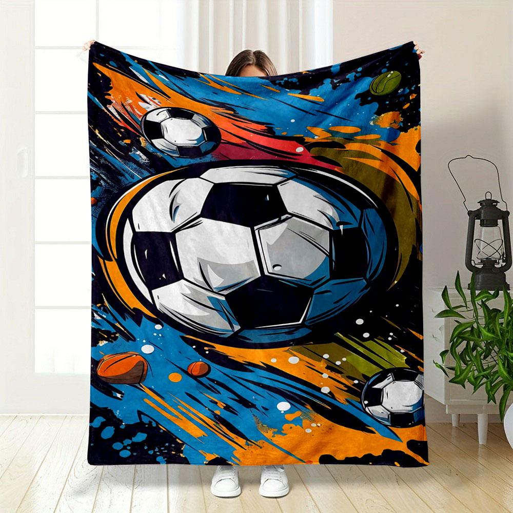 Soccer Balls with Colorful, Dynamic Paint Strokes In Blue, Orange, and Yellow. for All Seasons Blanket Lunch Break Throw Gift