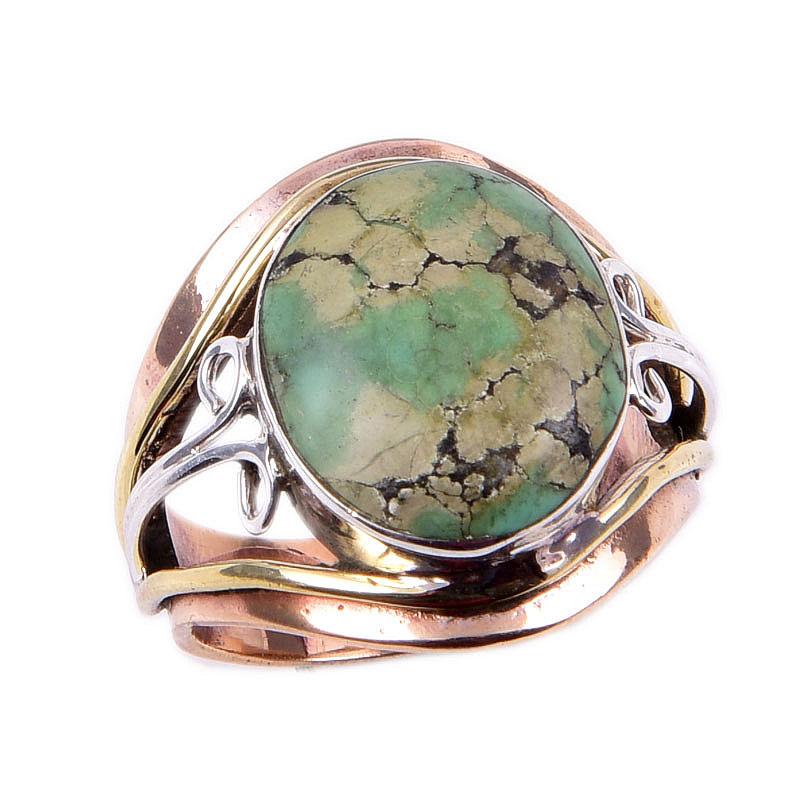 Кольцо из натурального тибетского бирюзового камня, 925 пробы, двухцветное, размер 6US u8c01