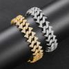 European American 18mm Thorn Hip Hop Men's Spring Buckle Cuban Bracelet Rhodium Plated Trendy Personalized Full Diamond Zircon
