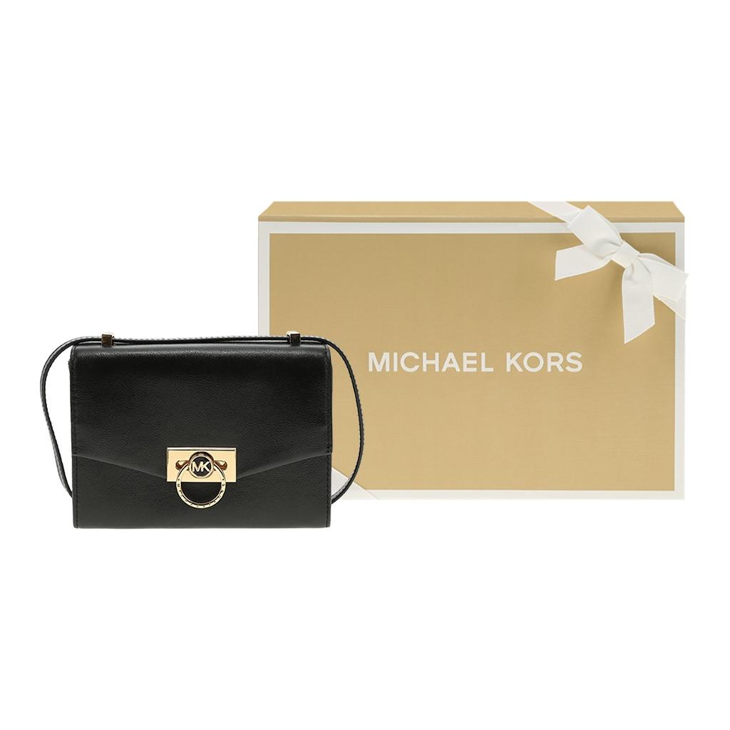 Michael Kors MK Хендрикс Логотип-буква Золотая пряжка Однотонный Французский Минималистичный Кожаный Сумка через плечо Сумка на плечо Женские сумки Черный 32F0G1HC0L-001