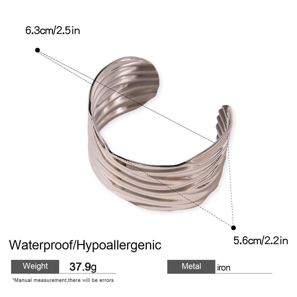 Metal Geometric Wave Texture Open Bangle: Exaggerated Bracelet with Advanced Fashion Sense for Women