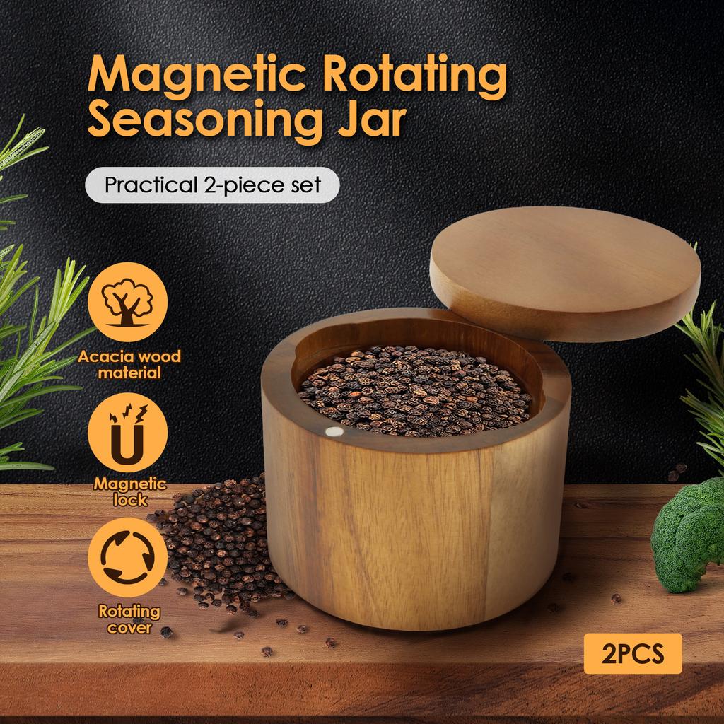 Соль Специи Банки Перечница Деревянная Коробка для Приправ Миска Горшок для Хранения с Ложкой и Магнитными Поворотными Крышками Солонка для Кухни