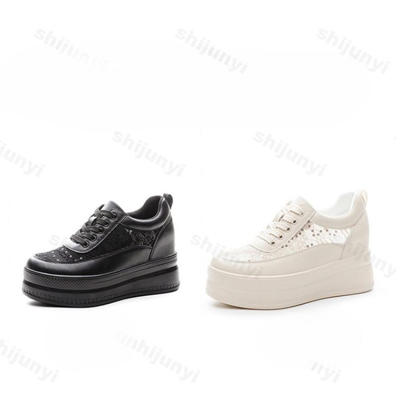 Мода 2025 Весна Лето Женская Обувь Новая Высота Увеличение Удобная Белая Обувь Женская Обувь на Высоком Каблуке Дышащая Сетка Кружево Повседневная Обувь