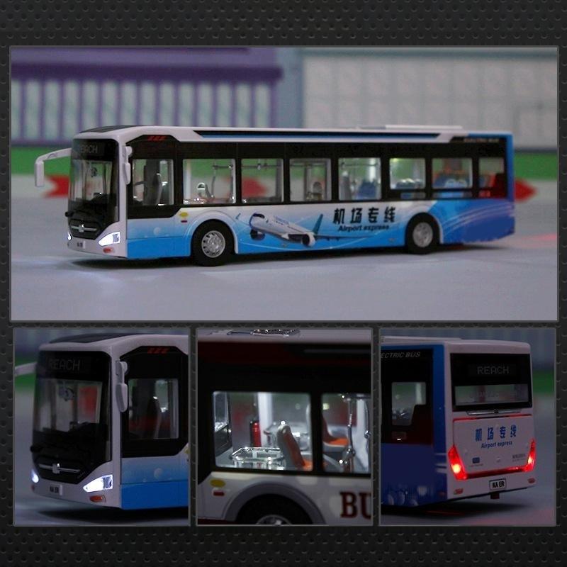 1:Масштабная модель игрушечного автобуса 1:42, Электробусы на новой энергии, Металлическая модель для осмотра достопримечательностей аэропорта, С механизмом обратного хода, Звук и свет, Коллекция для мальчиков, Детей