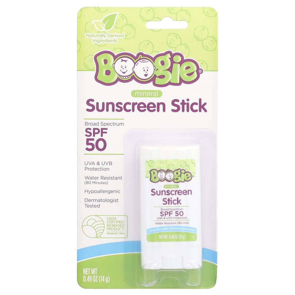 Boogie Wipes Mineral Sunscreen Stick, SPF 50, 0.49 Oz (14 G)