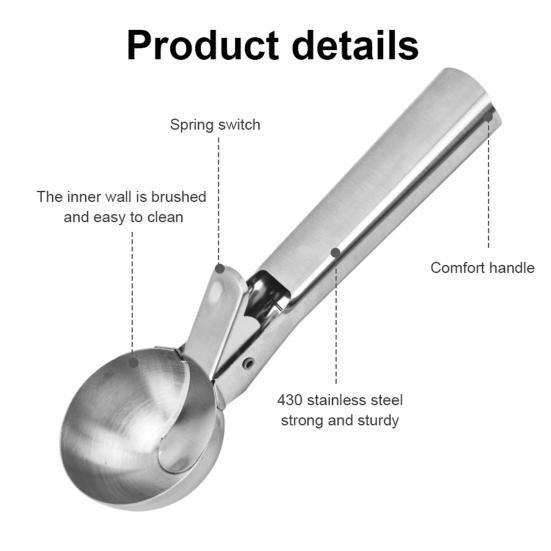 Ice Cream Scoop Stainless Steel Easy To Clean Perfect Circle Design Food Grade Dishwasher Safe Ice Cream Scoop