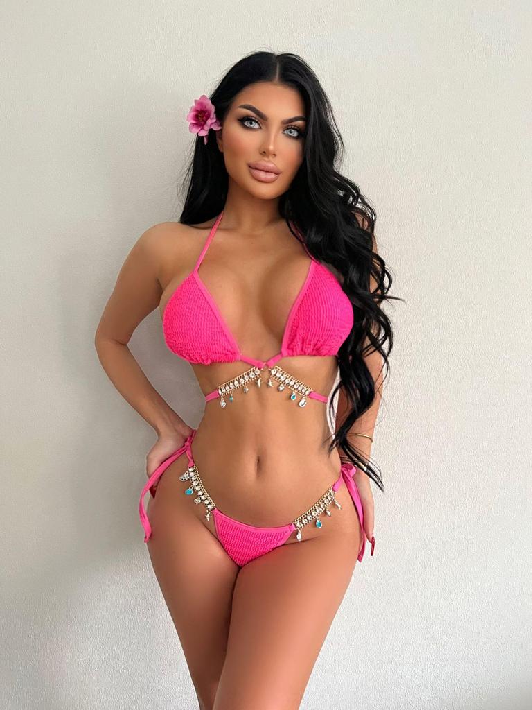 Женский сексуальный бикини-костюм с треугольными чашечками и цепочкой, летний купальник-стринги с завязками по бокам, эластичный купальник-бикини с открытой спиной и бретельками через шею
