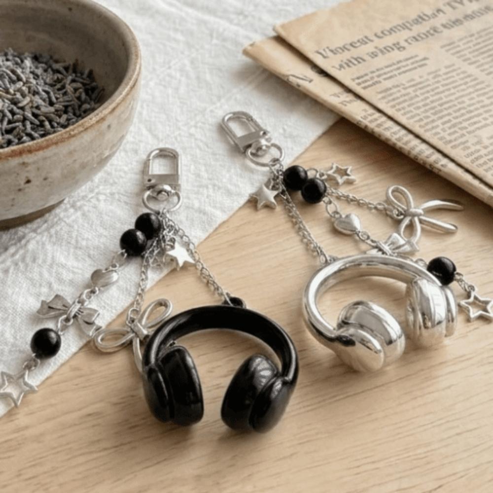 Black Silver Bow Star Bag Charms Beaded Pendants Creative Phone Lanyards Girl