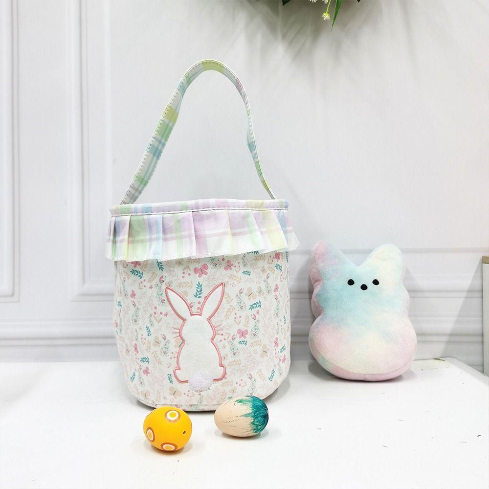Empty Design Bunny Bucket Pom-Pom Tail Rabbit Basket Children Easter Easter Bunny Basket Kids Gift