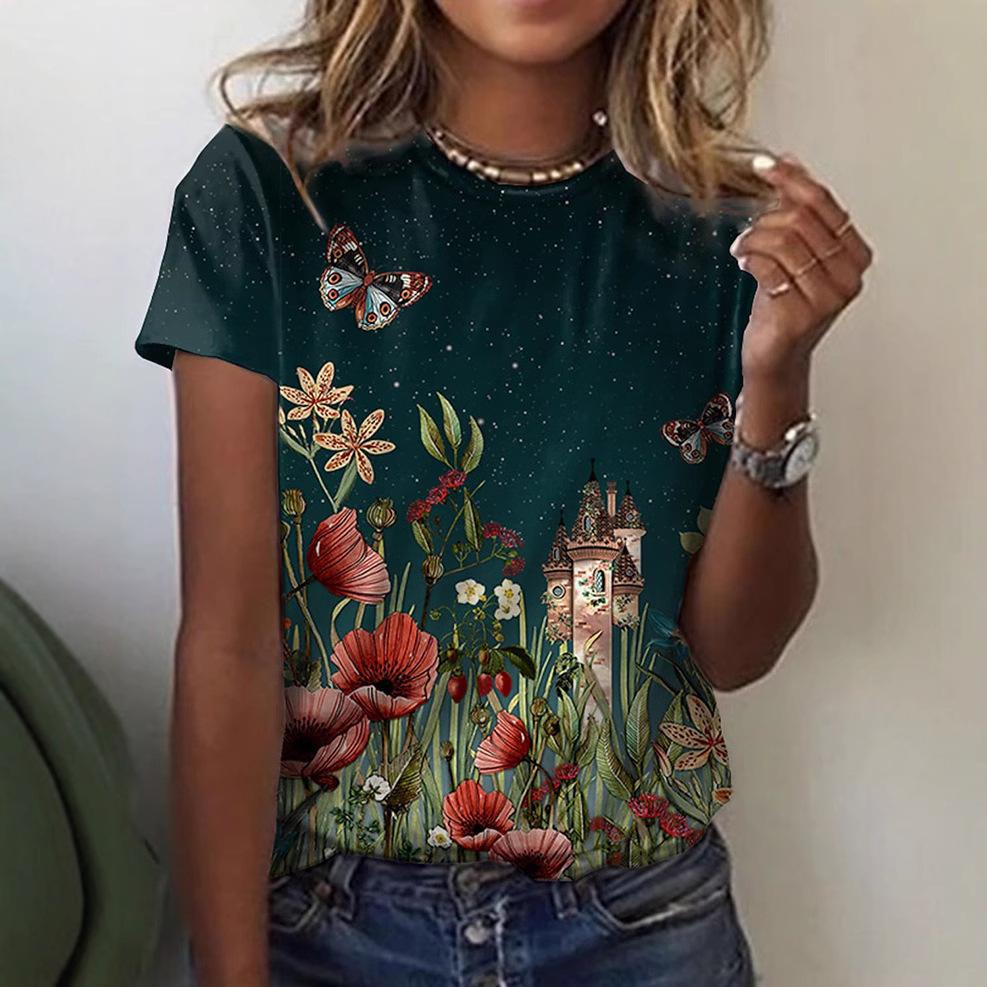 3D digital printed short sleeved new summer European and American trend T-shirt women's round neck top 2872 EMA