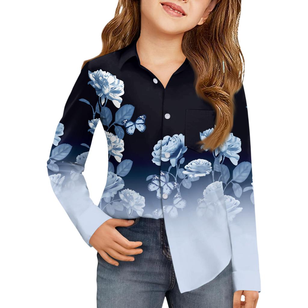 Рубашка на пуговицах для девочек - Блузка-платье с длинным рукавом