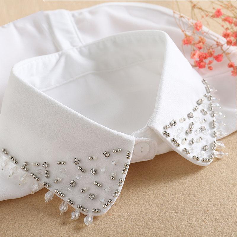 Vintage White Woman Fake Collar Black Crystal Lady Detachable Collar Shirt Neckwear False Collar With Beads Clothing Accessories