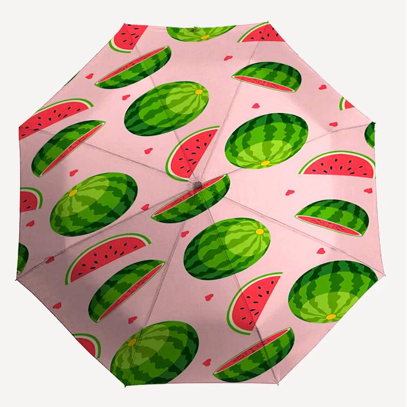 1PC Watermelon Heart Automatic Open/Close Umbrella Compact Folding Umbrella with 8-Rib Shaft lightweight esign, Highquality Fabric1200A