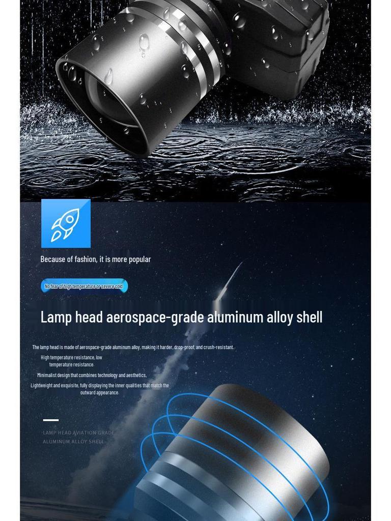 Перезаряжаемый водонепроницаемый светодиодный налобный фонарь с длительным временем работы батареи и зумом для ночной рыбалки и горного дела