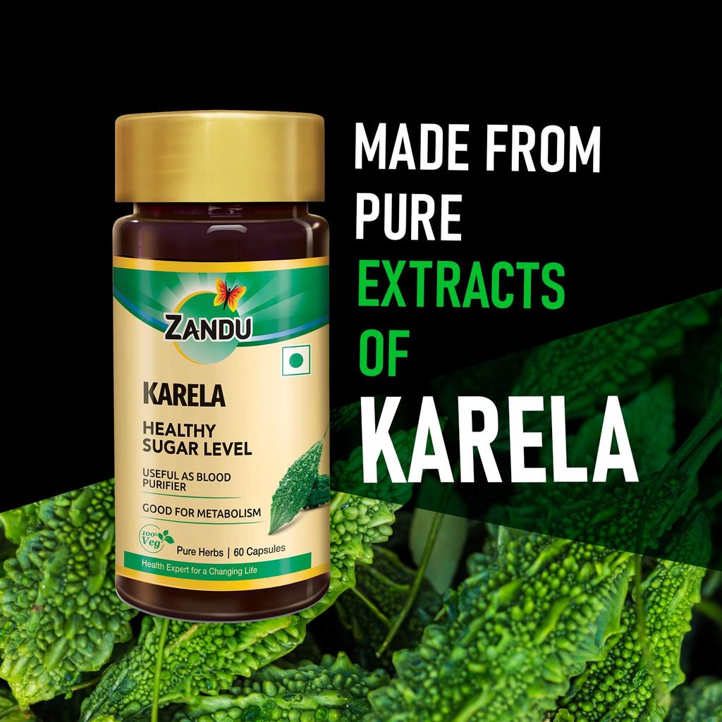 Zandu Karela Bitter Melon Herbal Capsules For Metabolic Wellness Natural Plant Supplement 60 Veg Capsules Daily Herbal Support