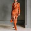 Платье с бахромой из искусственной замши, облегающее, с длинным рукавом