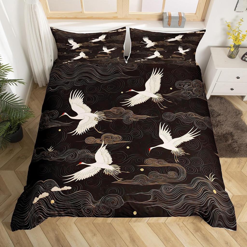 Комплект пододеяльника с журавлями для детей Мальчиков Девочек Покрывала на одеяло Queen Легкое Пуховое Декор Спальни 2 Наволочки 1 Пододеяльник Без Одеяла