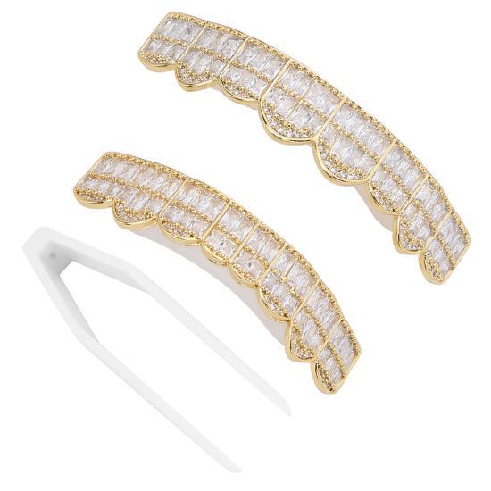 Позолоченный латунный набор вставных зубов для Хэллоуина, украшение для зубов (Золото )