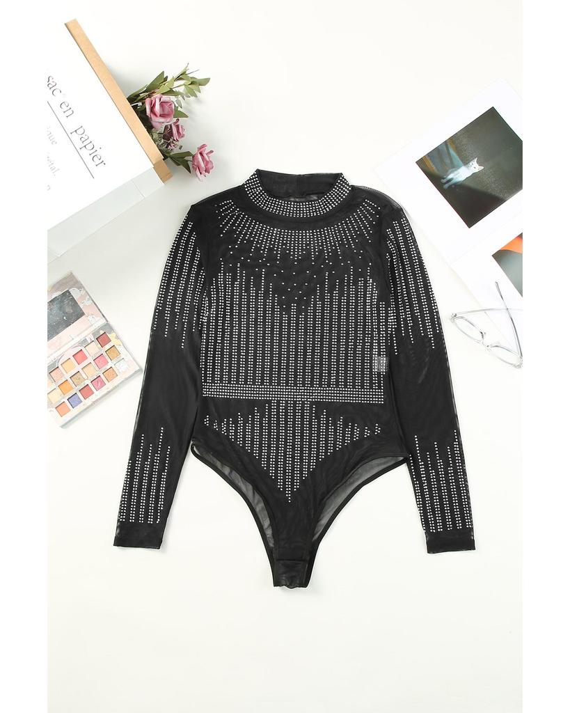 Azura Exchange Rhinestone Long Sleeve Bodysuit