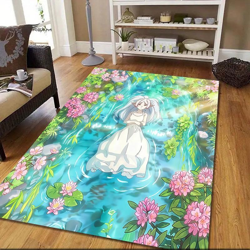 Frieren2 Flannel Pattern Square Carpet,Area Rug,Carpet Rug for Living Room Bedroom Sofa Playroom Decor,Non-slip Floor Mat