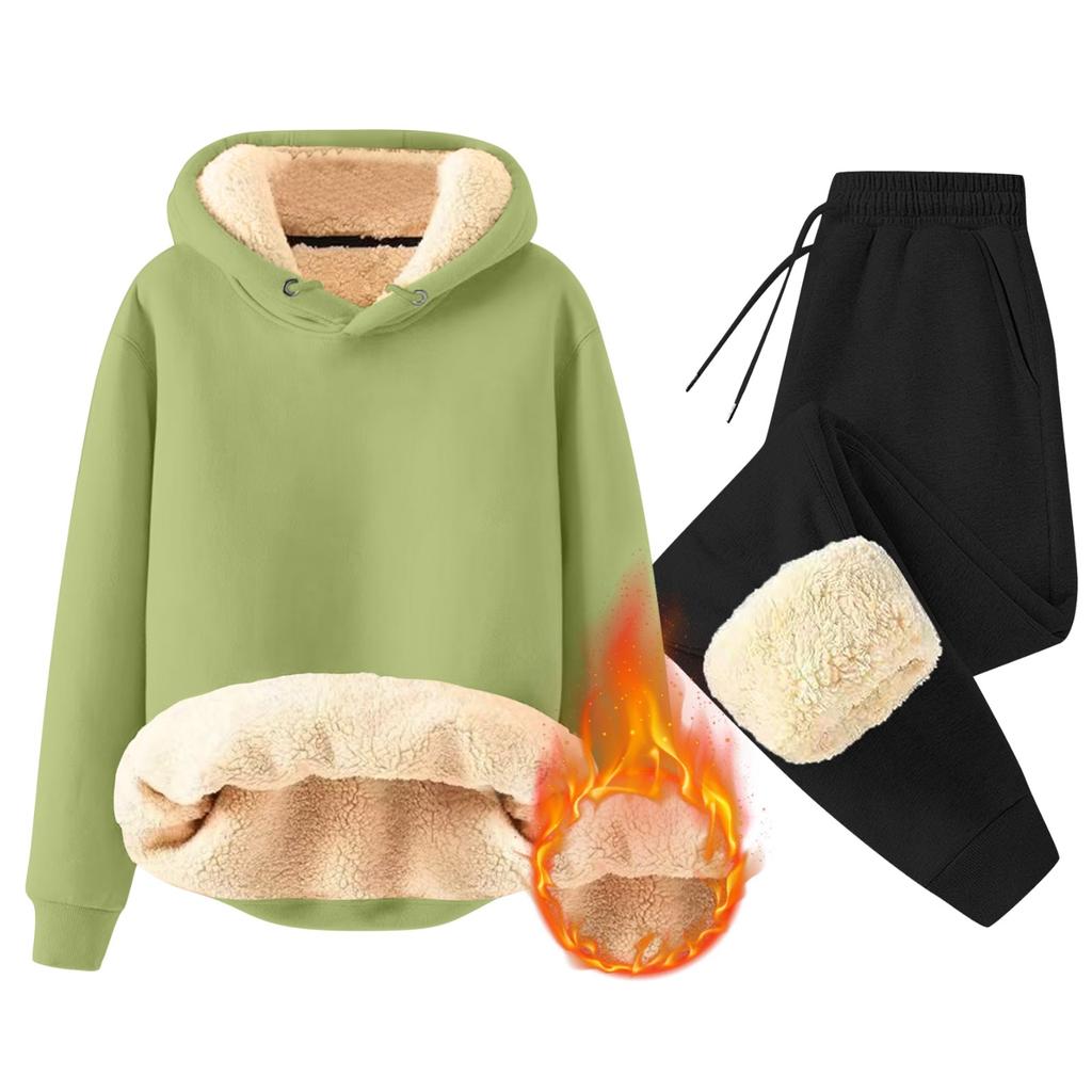 Set For Men 2 Piece Casual Long Sleeve Fleece Casual Fuzzy Hooded Pullover Warm Pant Winter Sport