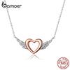 BAMOER Silver 925 Heart with Wings Minimalist Simple Chain Necklace for Women Jewelry Bijoux