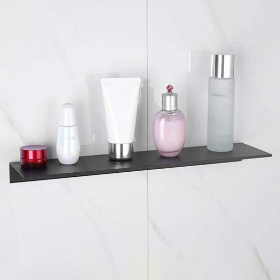 Wall Mount Bathroom Floating Shelf Punch Free Adhesive Heavy Duty Aluminum Alloy Multi-functional Storage Rack Holder Organizer Home Supplies