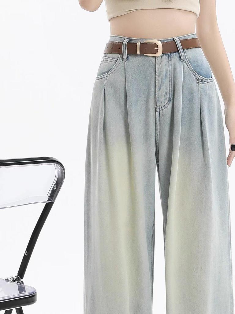 Женские белые джинсы широкие от бедра, весна/лето 2025, плиссированные, премиум-класса, свободные, драпирующиеся брюки полной длины.