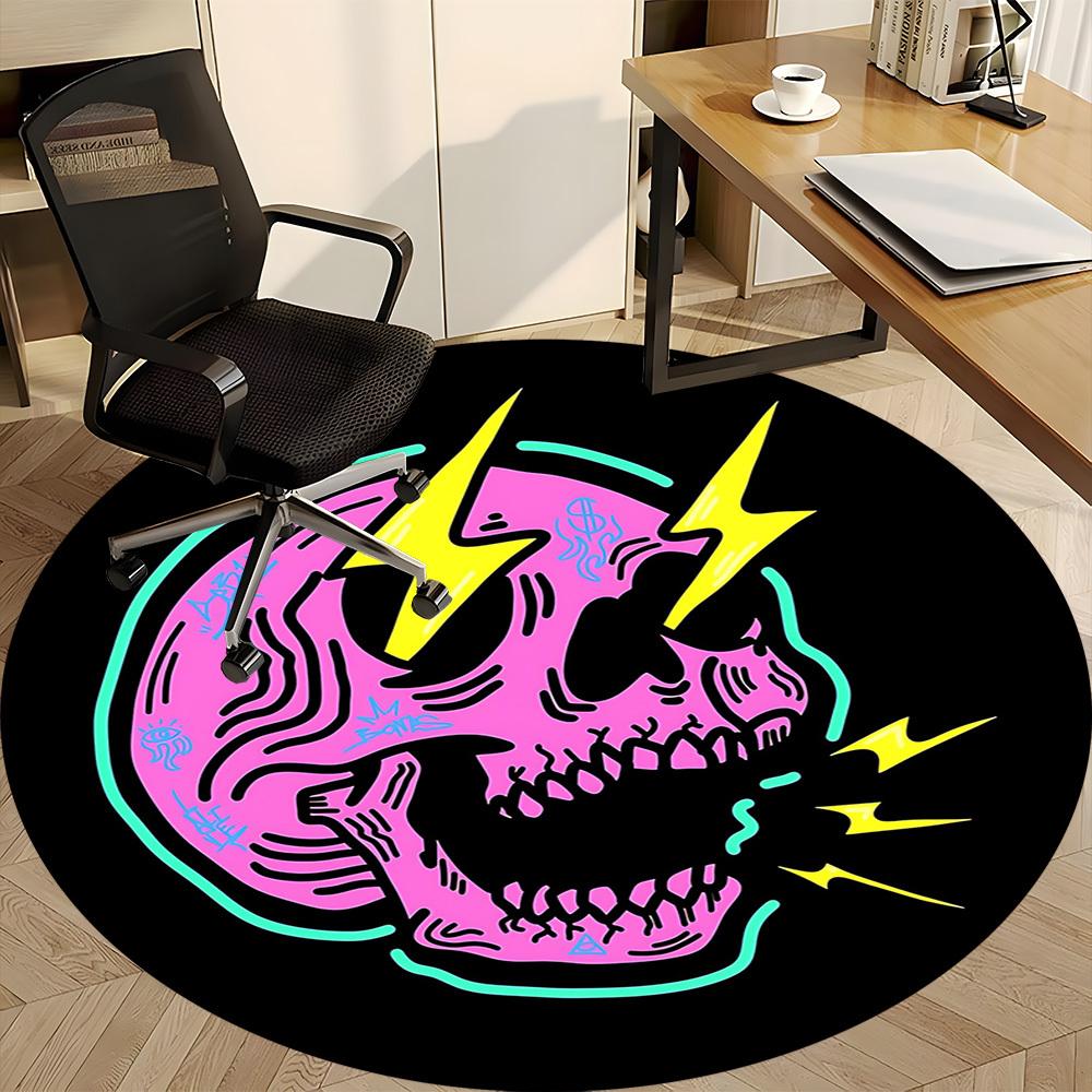 1pc Skull Lightning Office Round Area Rug, Mat Suitable For Office, Under Office Chairs Bedroom Living Room Home Decor, Room Deco