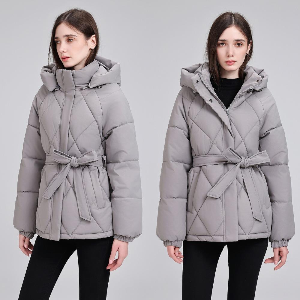 Women Hooded Collar Cotton Parkers Belt Coat Lamb Wool Zipper Coat Medium Warm Belt Coat Jacket