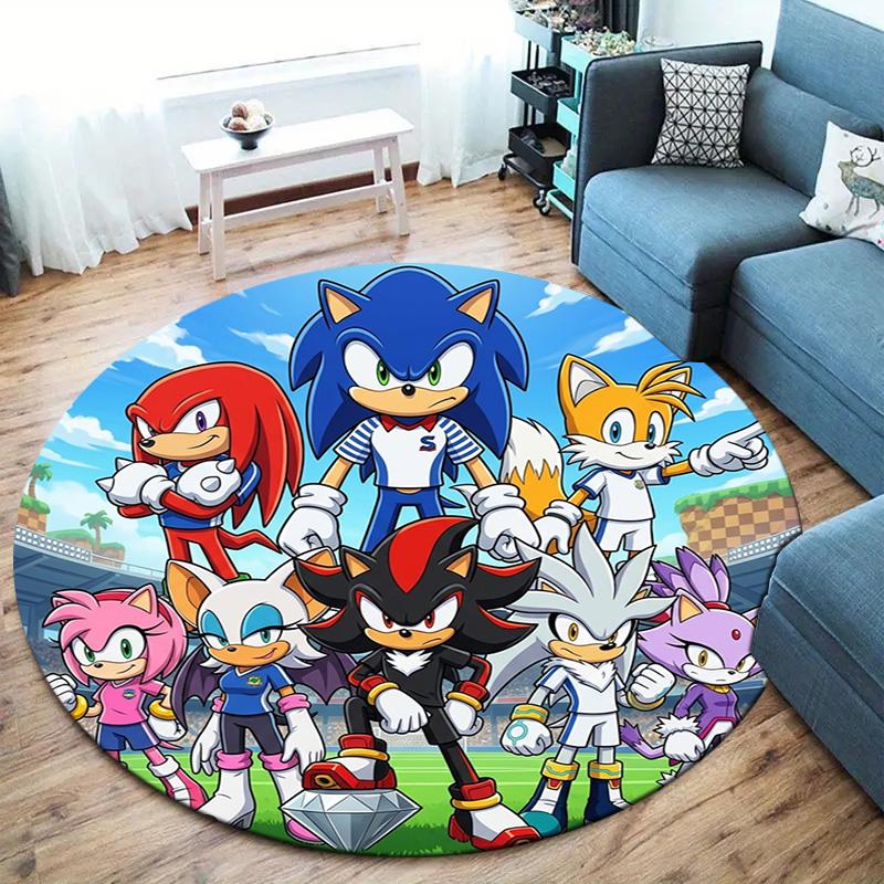 Sonic Hedgehog Round Area Rug Carpet Rug For Living Room Bedroom Sofa Playroom Decor Nonslip Floor Mat