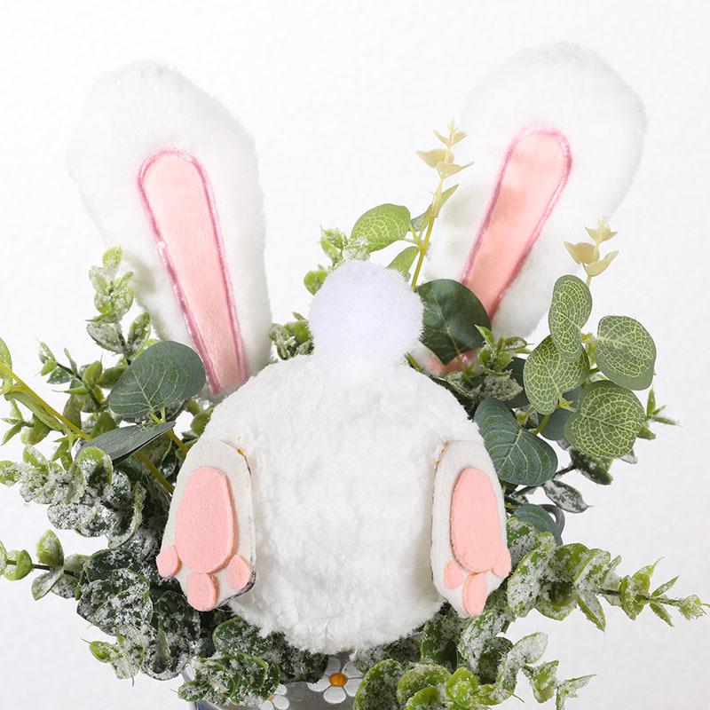 Resurrection Rabbit Decorative Potted Plant Tabletop Ornament Wreath Pendant Easter Cartoon Theme Simulation Plant Door Hanging