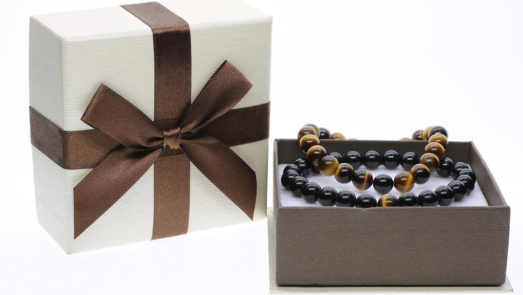 COAI Tiger Eye and Black Tourmaline Power Stone Bracelets for Increased Fortune and and Set of 2 Protection, Men's, Women's, Couples' Sizes,