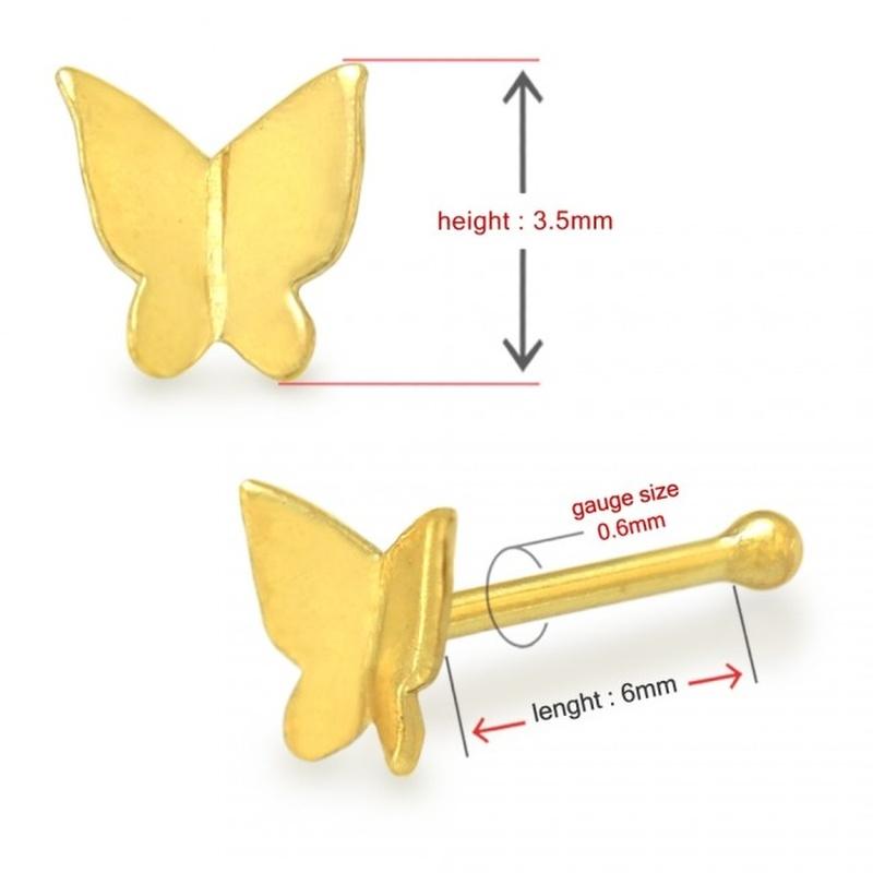 KODY PIERCING 9K Gold Piercing Jewellery With Ball End 3D Butterfly Nose Pin - Quality Piercing