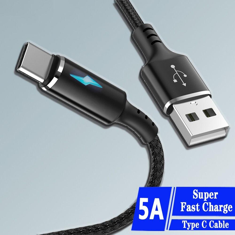 Кабель USB Type C со светодиодным индикатором, кабель для быстрой зарядки для Samsung/Xiaomi/Huawei/Poco