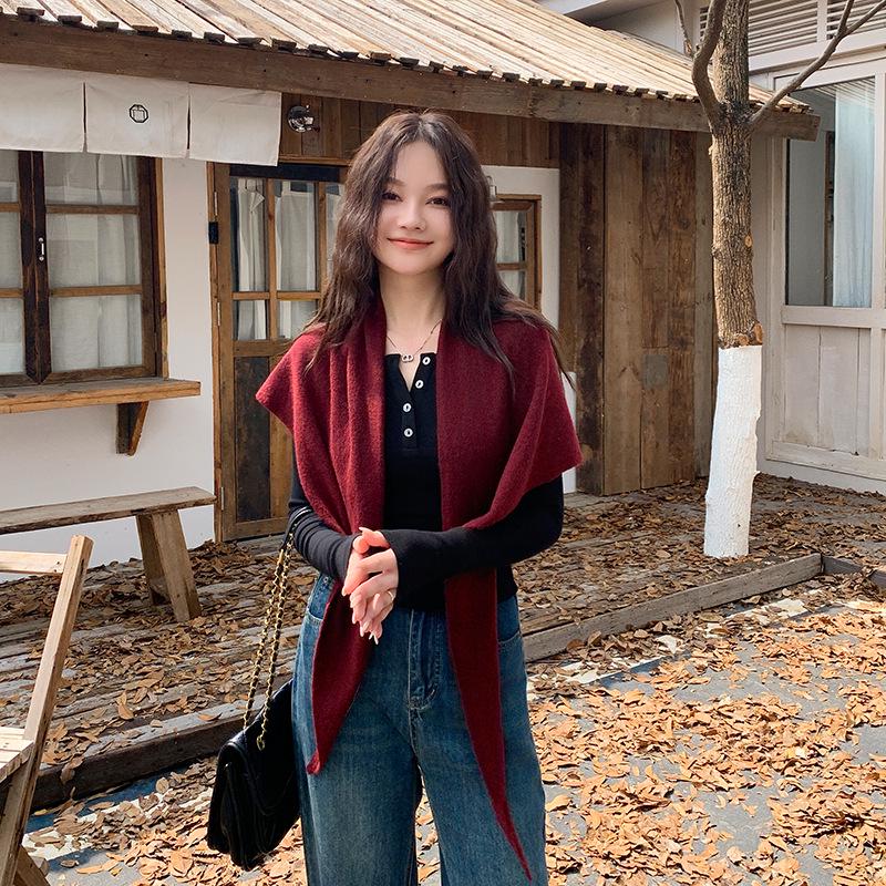 Женская роскошная вязаная шаль: Легкий, универсальный однотонный треугольный шарф и кардиган для весны/осени