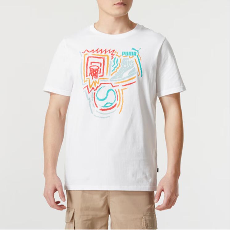Puma Футболка с коротким рукавом для бега и фитнеса с американским принтом, мужская белая 682151-02