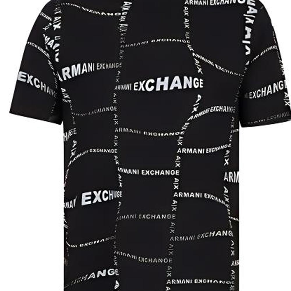 Armani Exchange Мужская футболка с коротким рукавом, круглым вырезом и принтом с логотипом-буквой, черная 3RZTFW-ZJ8EZ-02EC