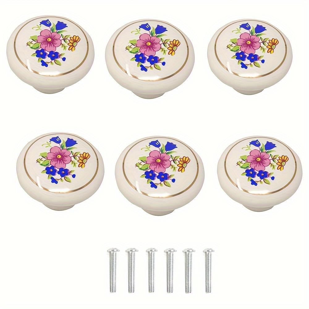 6шт керамические ручки с ручной росписью (три стиля) Винтажные керамические ручки для шкафа, ручки для комода, ручки для ящиков, туалетные ручки с крепежными винтами