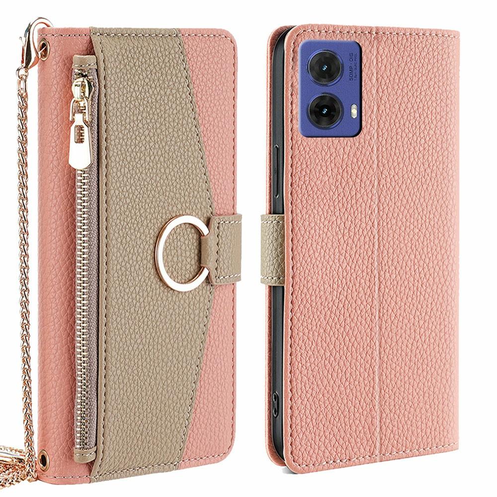 For Motorola Moto G85 5G/S50 Neo 5G Case Mirror Wallet Leather Phone Cover with Chain Shoulder Strap
