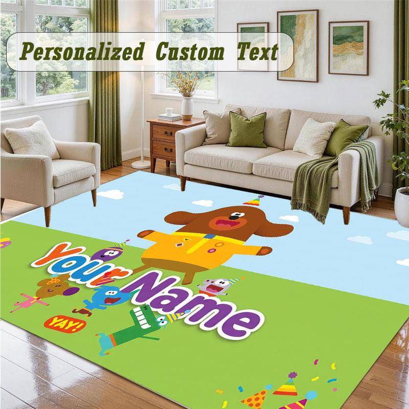 Crystal Velvet Square Rug Custom NameHey Duggee Pattern Non Slip Home Floor Decor Rug